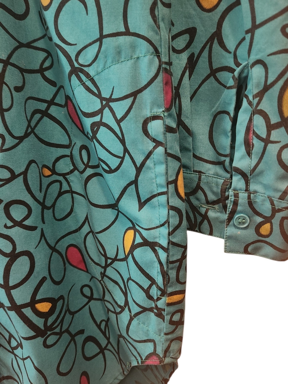 Vintage Gitano Teal Abstract Scribble Tunic Button-Down Shirt. Small